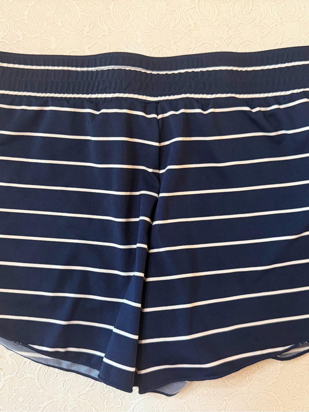 Navy and White Striped Women’s Swim Shorts